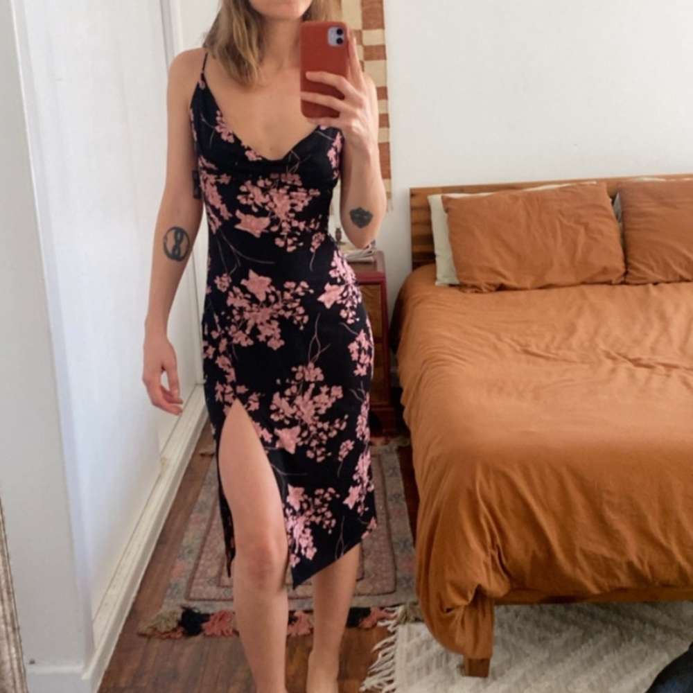 Vintage floral dress black and pink size S